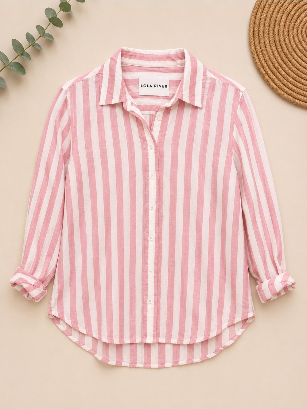 Lola River Pink & White Vertical Stripe Button-Down